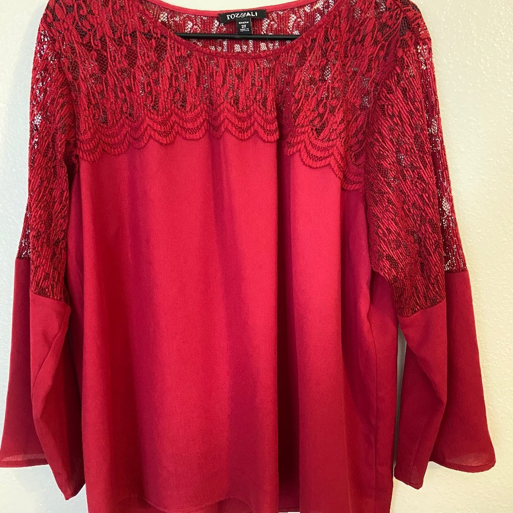 Long Sleeve Red Top with Lace